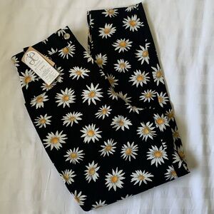 Elegance Paris black high waist daisy print cotton slim pants NWT